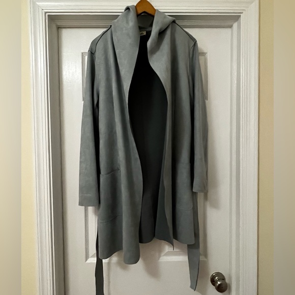 Listicle Faux Suede Open Cardigan  with Waist Ties - Picture 6 of 7